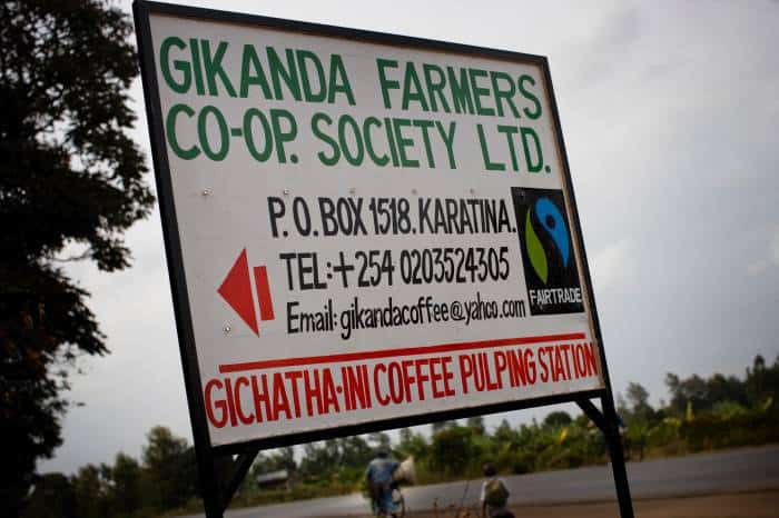 Gikanda farmers cooperative society sign for the Gichthaini washing station.