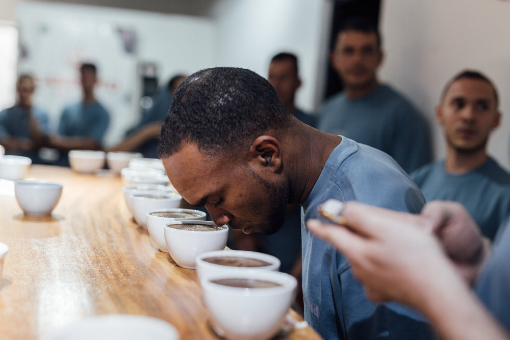 Young Producers cupping coffee in Colombia. Heady Cup Coffee Roasters.
