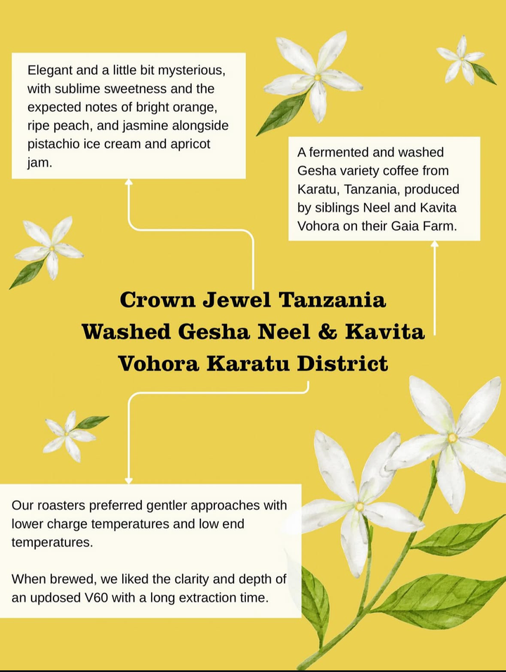 Coffee label with floral design on a yellow background