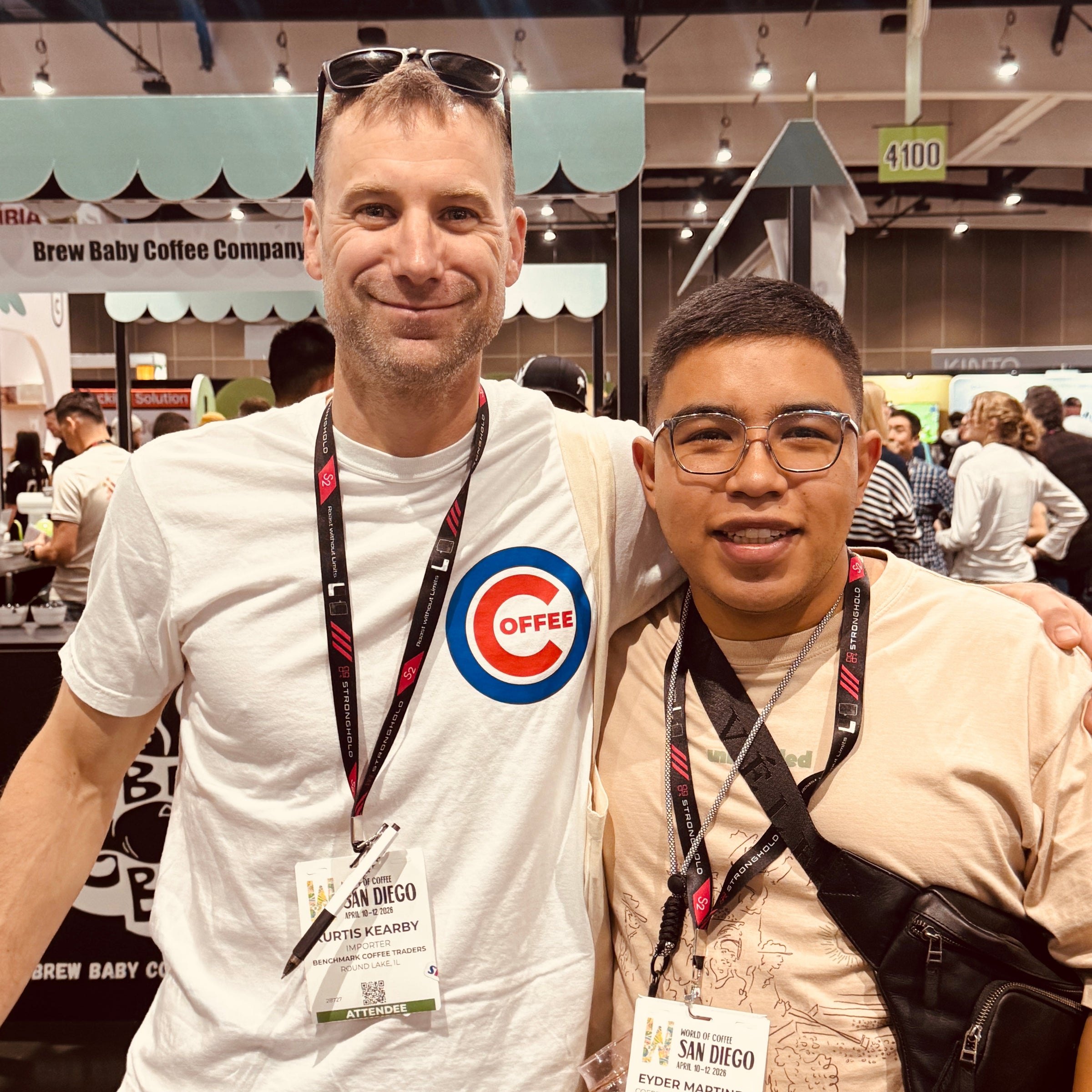 Colombian coffee producer, Andres Martinez and Joe from Heady Cup Coffee Roasters at World of Coffee, San Diego