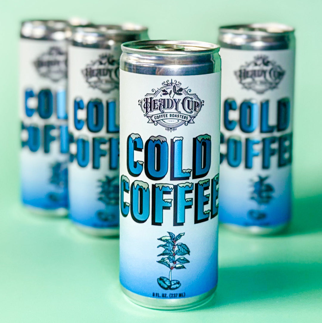 Frontal picture of a 4-Pack of Cold Coffee Cans by Heady Cup Coffee Roasters
