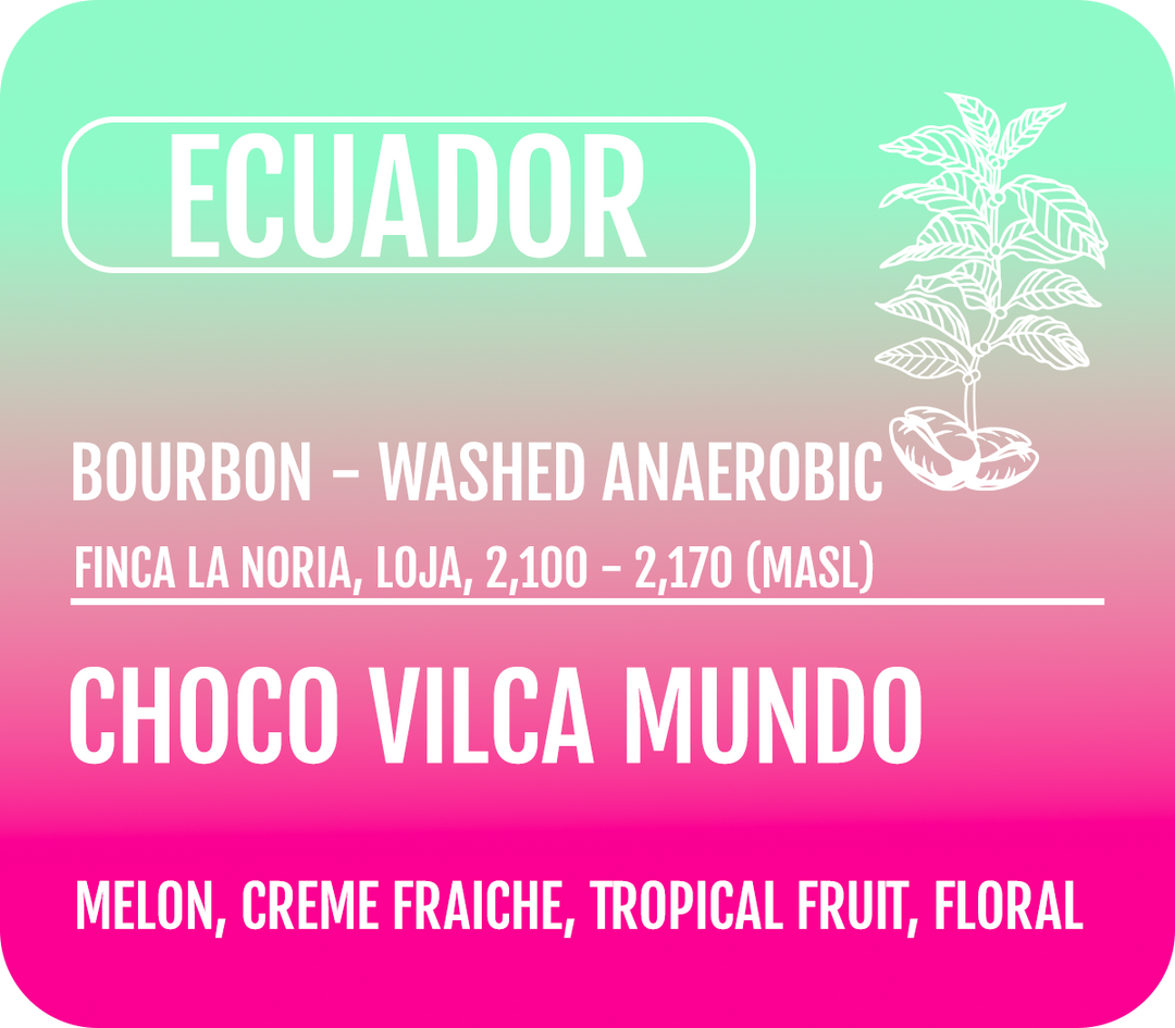 Ecuador coffee label from Finca La noria with coffee product details on a Heady Cup Coffee Roasters label