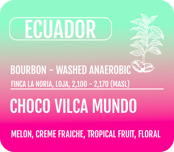 Ecuador coffee label from Finca La noria with coffee product details on a Heady Cup Coffee Roasters label
