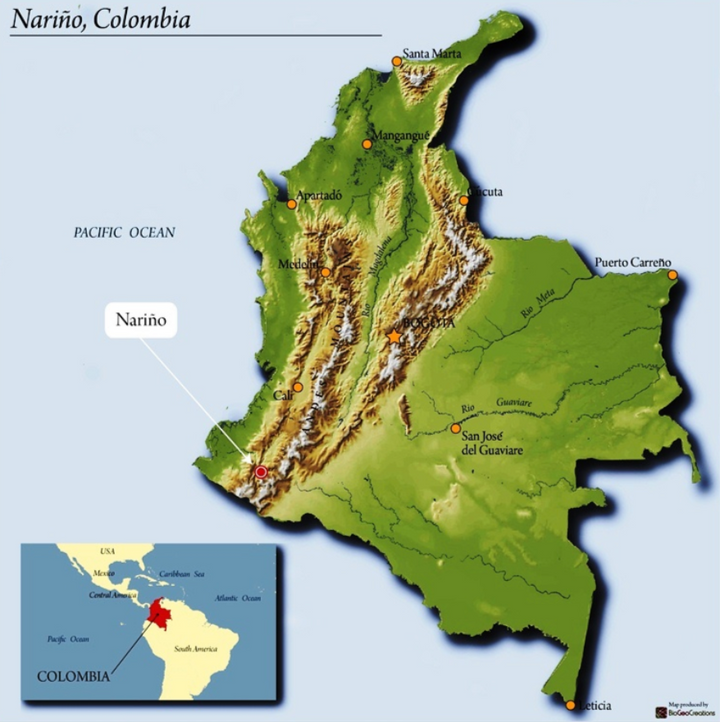 Map of Nariño, Colombia with topographic details
