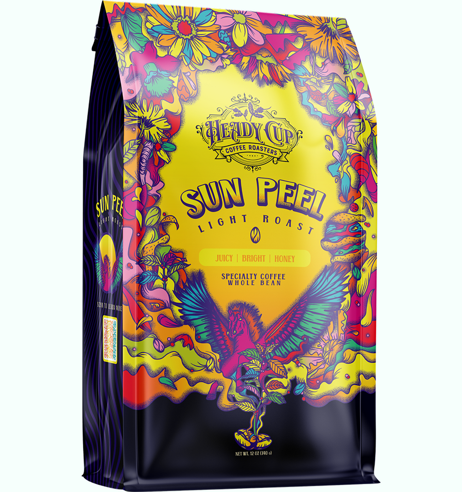 
                  
                    SUN PEEL IS OUR LIGHTEST AND BRIGHTEST-BODIED BLEND . TANGY FRUIT ACIDITY FROM HIGH-ALTITUDE BEANS IS MELLOWED BY SWEET AND NUTTY LOW-LYING OFFERINGS TO UNCLOAK ITS DELICATE FLAVOR PROFILE. METICULOUSLY SOURCED AND EXPERTLY ROASTED, SUN PEEL IS THE PERFECT BLEND TO LIGHT UP YOUR TASTE BUDS. CERTIFIED JUICE FEST.
                  
                