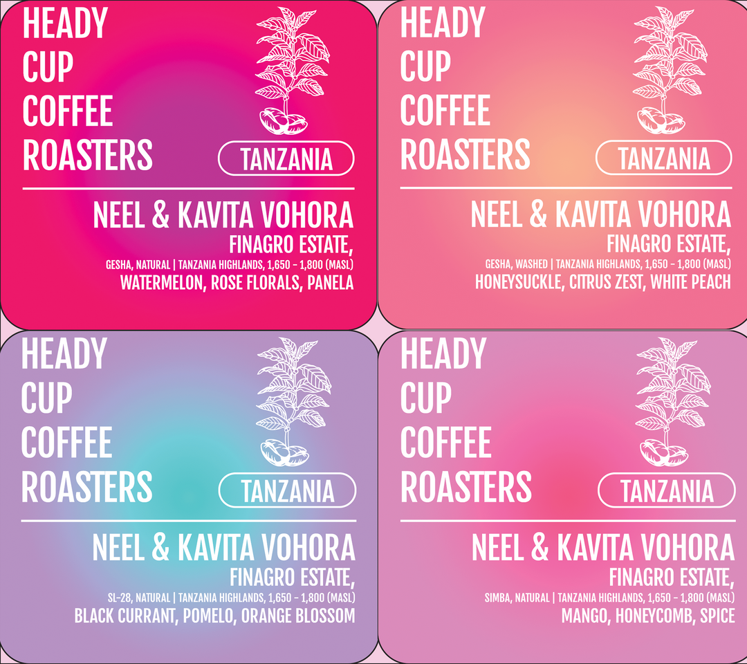 All four Tanzania Zaza coffee labels by Heady Cup Coffee Roasters